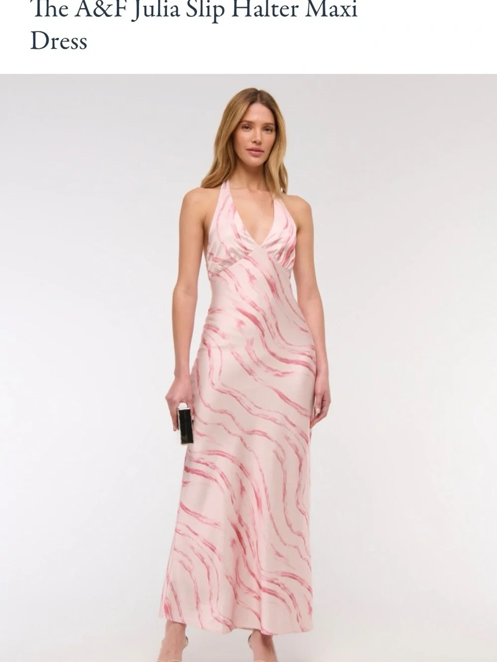 NWT. XL Petite. Abercrombie & Fitch Julia Halter Slip Maxi Dress in Pink Marble